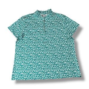 Chicos Zenergy Zip Polo Mock Neck Size 3/US 16/18 Stretch Knit Golf Athleisure